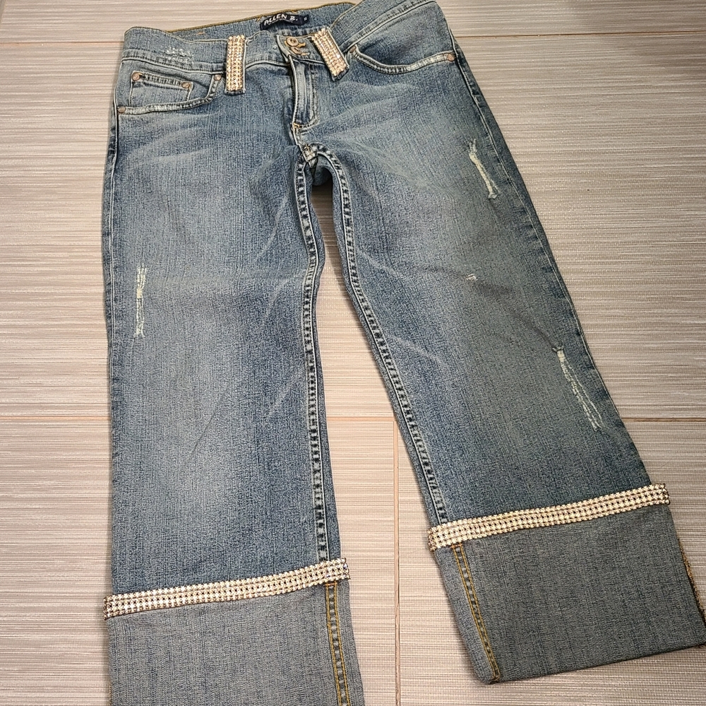 Allen B rhinestone cropped jeans w cuff size 30